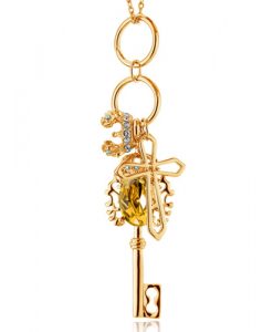 Key Pendant with Cross and Crown Charm Long Chain Fashion Jewelry Necklace