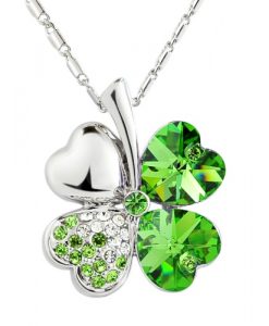 Elegant Value Four-Leaf Clover Pendant Necklace - Green Crystal