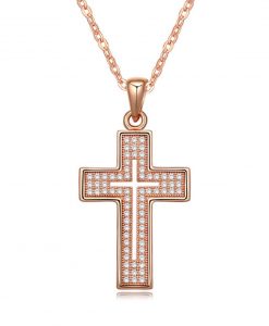 Cross Pendant Necklace Rose Gold Plated